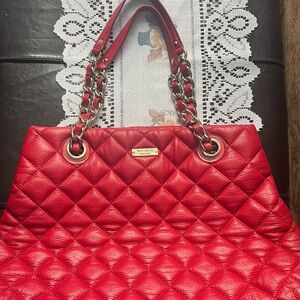 Red Quilted Leather Tote Bag